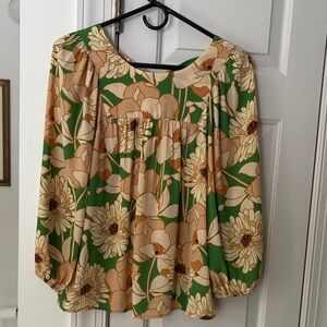 DR2 Green and Cream Floral Blouse